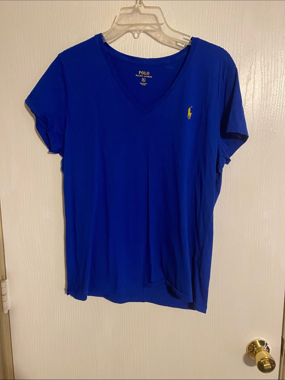 Polo by Ralph Lauren Short Sleeve V-Neck Tee in Royal Blue with Yellow Pony